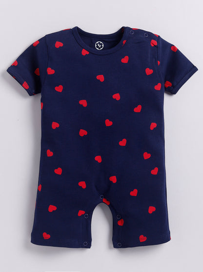 Red Heart Print Half Sleeve Half Leg Romper