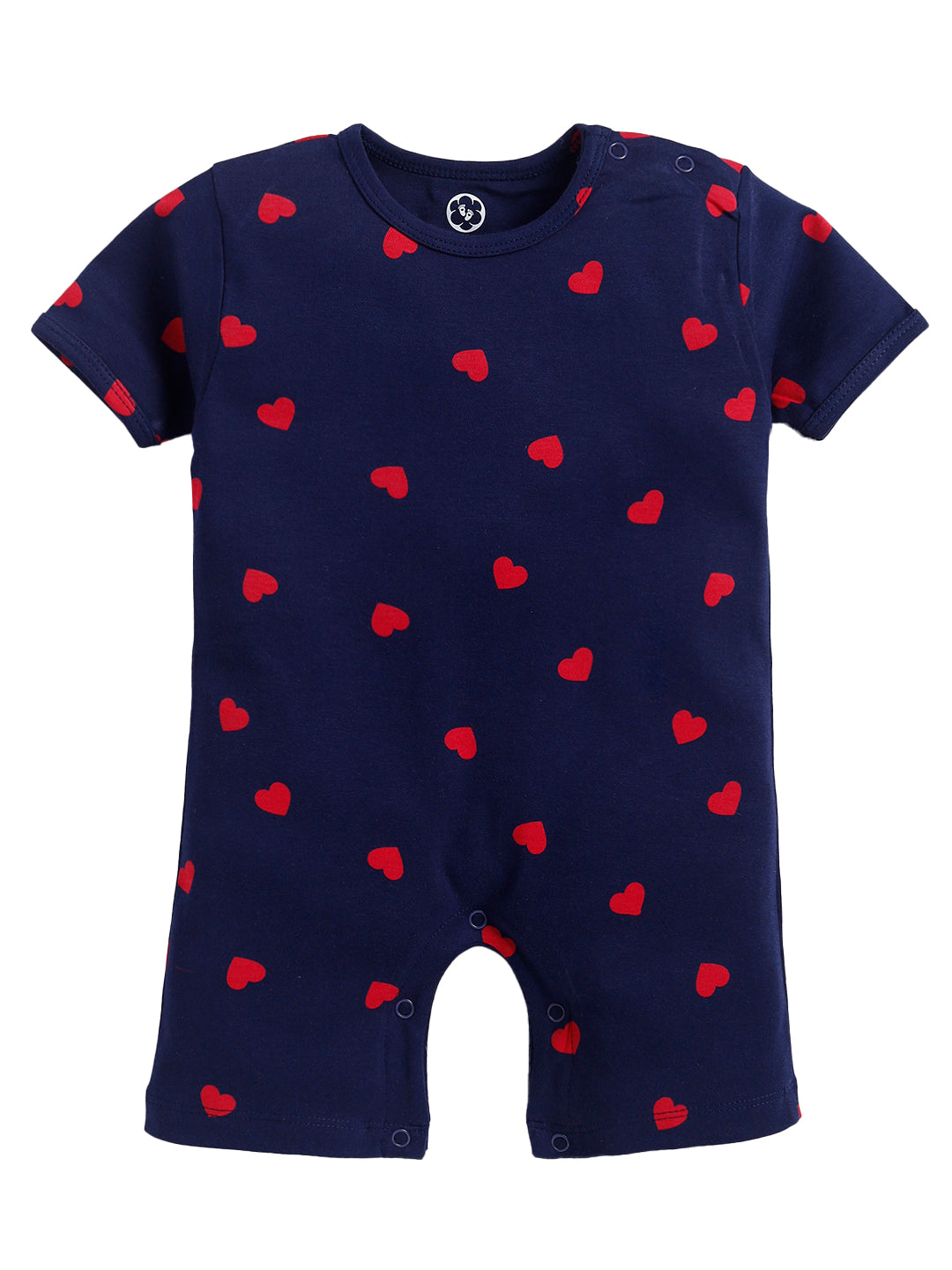 Red Heart Print Half Sleeve Half Leg Romper