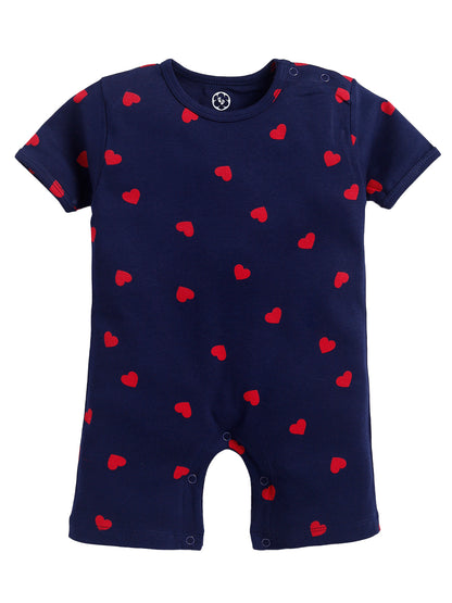 Red Heart Print Half Sleeve Half Leg Romper