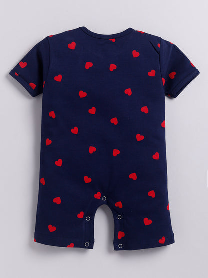 Red Heart Print Half Sleeve Half Leg Romper