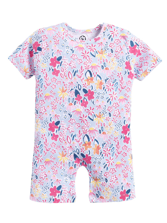 Flower Print Half Sleeve Half Leg Romper