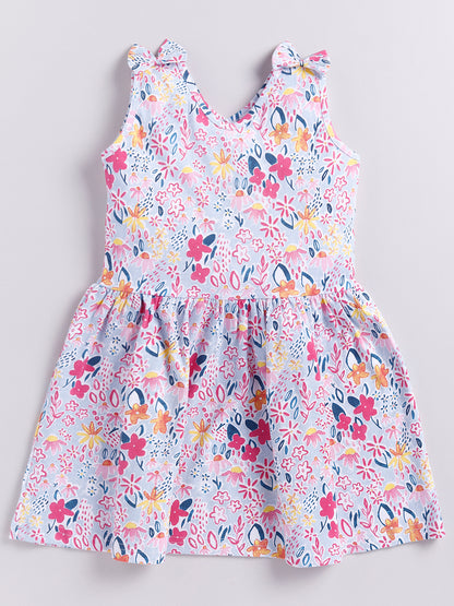 Flower Print  Sleeve less Frock with Bow