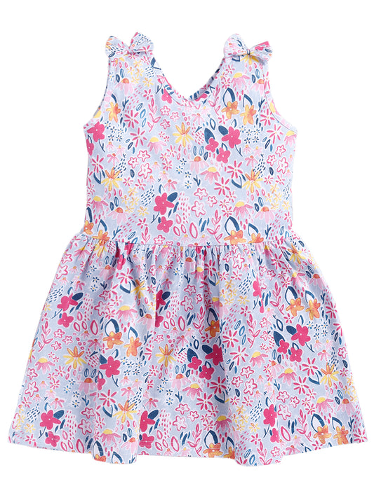 Flower Print  Sleeve less Frock with Bow