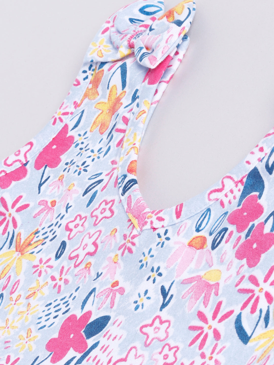 Flower Print  Sleeve less Frock with Bow