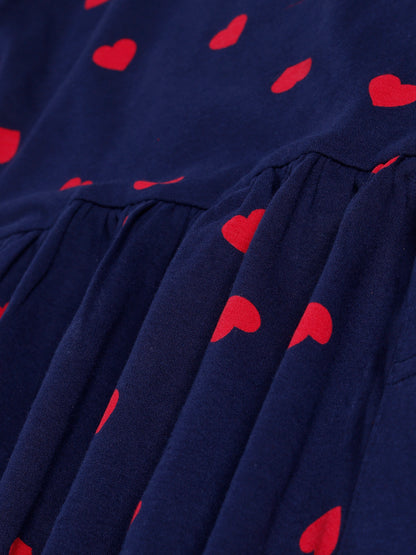 Red Heart Print Half Sleeve Frock With Pockets
