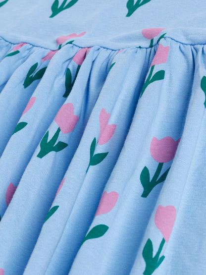 Tulip Print  Sleeve Less Frock with Bow