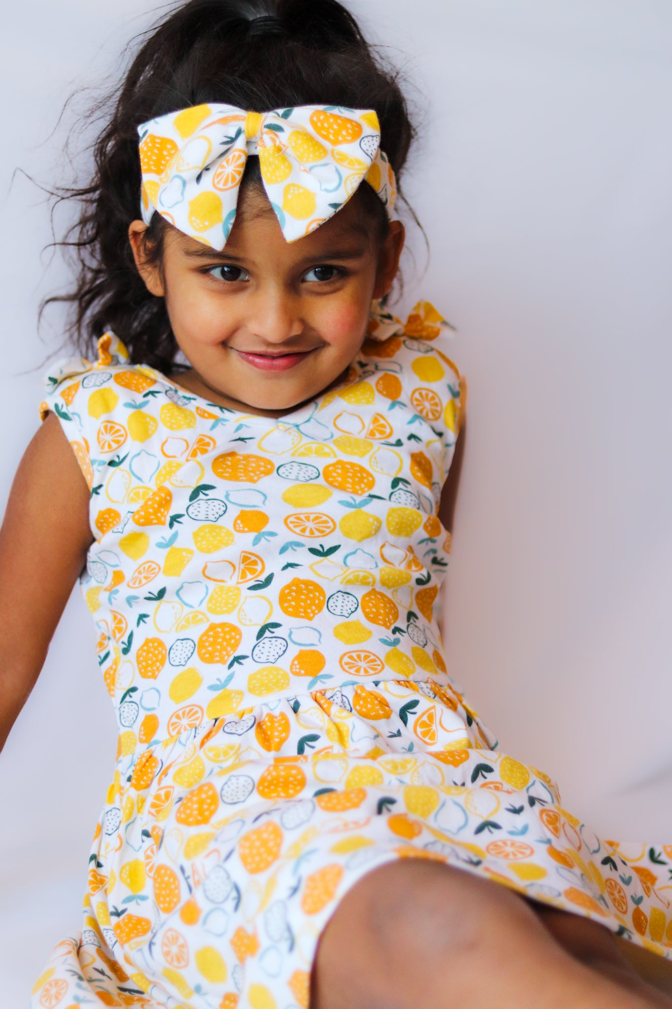 Lemon Print Pure Cotton Girls Sleeve Less Frock
