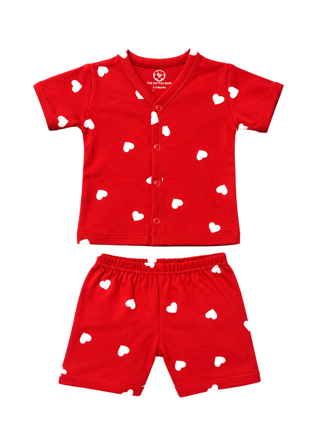 Half Sleeve Jabla & Shorts - Red White Heart Print