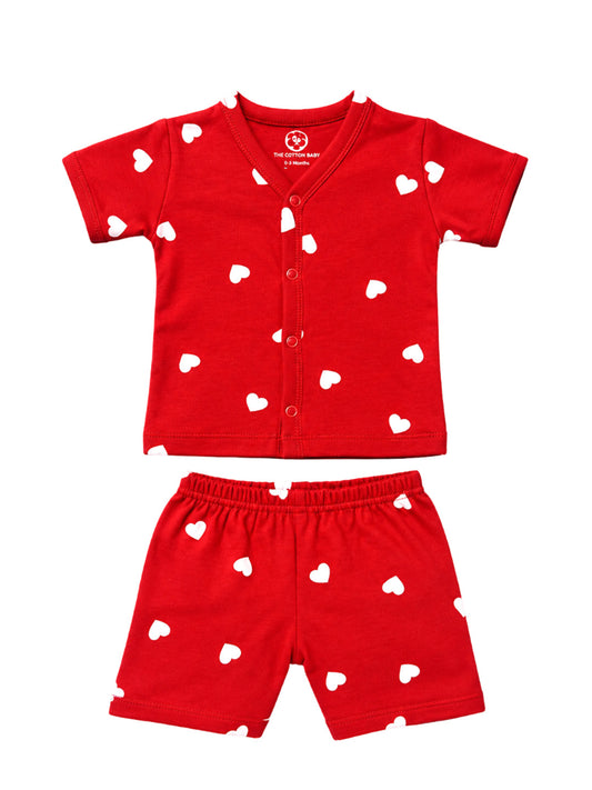 Half Sleeve Jabla & Shorts - Red White Heart Print